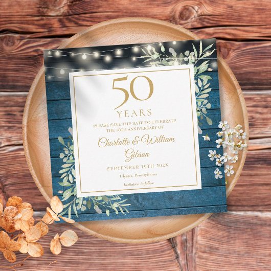 50. Jubiläum Rustikale Holzleuchten Foliage Square Save The Date