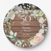 50. Jubiläum Rustikale Holzsaitenleuchten floral Pappteller (Vorderseite)