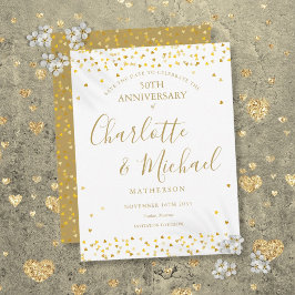 50. Jubiläum Save the Date Gold Hearts Script Ankündigungspostkarte