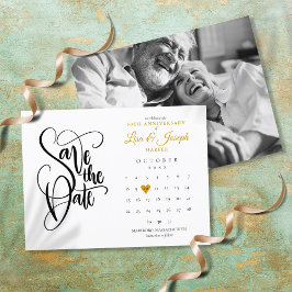 50. Jubiläum Save the Date Kalender Gold Foto Ankündigungspostkarte