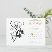 50. Jubiläum Save the Date Kalender Gold Herz Einladung (Stehend Vorderseite)