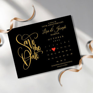 50. Jubiläum Save the Date Kalender Gold Herz Postkarte