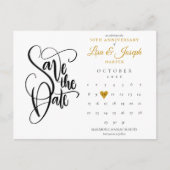 50. Jubiläum Save the Date Kalender Gold Herz Postkarte (Vorderseite)