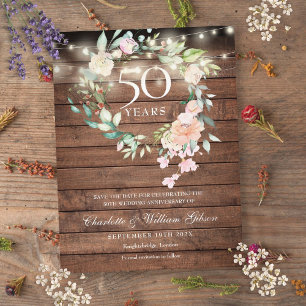 50. Jubiläum Save-the-Date Rustikale Blumen Ankündigungspostkarte