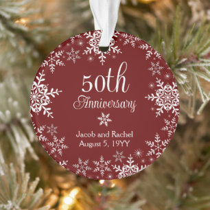 50. Jubiläum Schneeflocken Red Custom Wedding Ornament