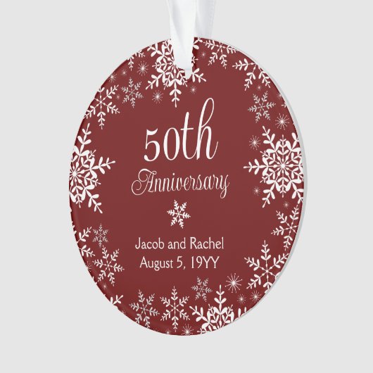 50. Jubiläum Schneeflocken Red Custom Wedding Ornament (Vorderseite)