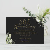 50. Jubiläum Schwarz-Gold-Grün-Foto Einladung (Stehend Vorderseite)