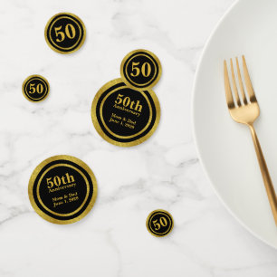 50. Jubiläum Schwarz und Gold Elegante Vorlage Konfetti