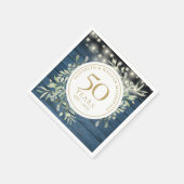 50. Jubiläum String Lights Foliage Rustikales Holz Serviette (Ecke)