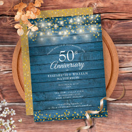 50. Jubiläum String Lights Wood Golden Hearts Einladung