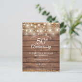 50. Jubiläum String Lights Wood Save the Date Ankündigungspostkarte (Stehend Vorderseite)