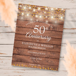 50. Jubiläum String Lights Wood Save the Date Ankündigungspostkarte