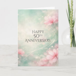 50. Jubiläum Traumhafte Blumen auf mintgrünem Hint Karte