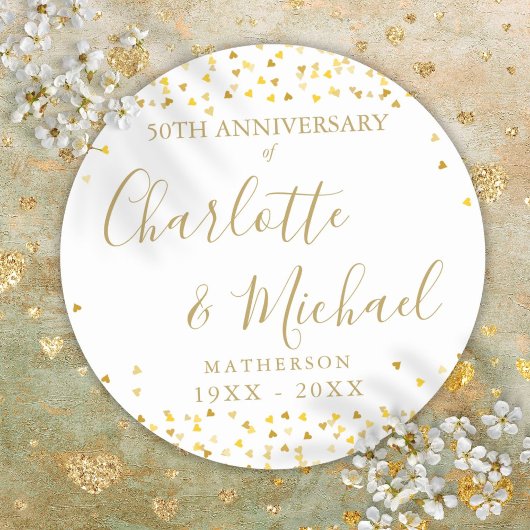 50. Jubiläum Unterschrift Goldene Liebe Herz Runder Aufkleber