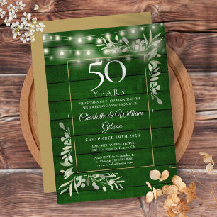 50. Jubiläums-Blumen-Lichterkette Grün Holz  Einladung
