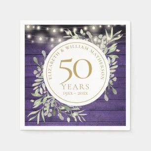 50. Jubiläums-Blumen-Lila-Holz-Lichterkette Serviette