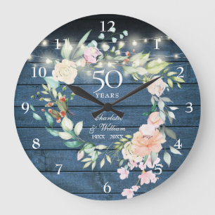 50. Jubiläums-Blumen-Rustikal-Lichterkette Große Wanduhr