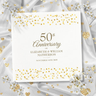 50. Jubiläums-Gold-Love-Hearts-Konfetti  Serviette
