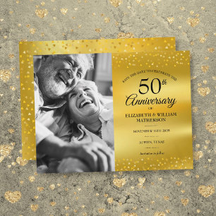50. Jubiläums Goldfolie Save-the-Date-Foto Ankündigungspostkarte