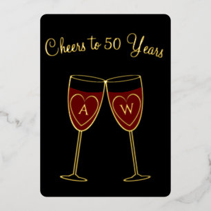 50. Jubiläums-Monogramm-Weingläser Cheers Gold Folieneinladung