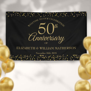 50. Jubiläums Schwarzes Goldstaub Konfetti Willkom Banner