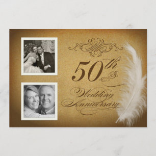 50. Jubiläums Vintage Feather 2 Foto-Einladungen Einladung