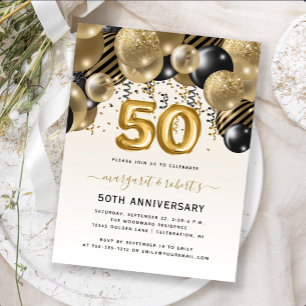 50. Jubiläumsfeier mit schwarzer Goldballonbogen-A Postkarte