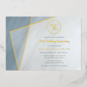 50. Jubiläumsfeier staubiger blauer Goldrahmen Folieneinladung (Vorderseite)