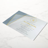 50. Jubiläumsfeier staubiger blauer Goldrahmen Folieneinladung (Gedreht)