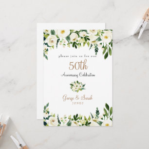 50. Jubiläumsfeier Weiß floral Einladung