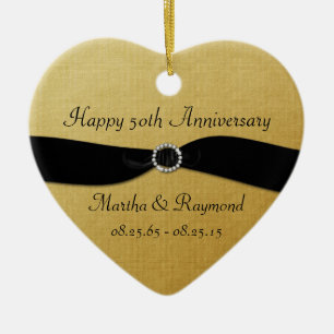 50. Jubiläumsfoto Gold Schwarz Band Diamanten Keramik Ornament