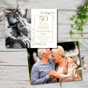 50. Jubiläumsgrün 2 Fotos Save The Date Ankündigungspostkarte