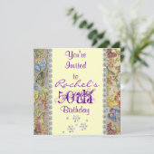 50. LILA BÜTTERFLY Geburtstag Einladung BLING (Stehend Vorderseite)