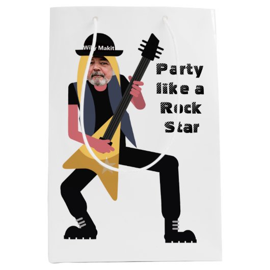 50. Mens 🎸 🤣 Rockstar Birthday Gitarre Funky Fun Mittlere Geschenktüte (Vorderseite)