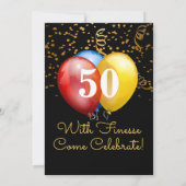 50 mit Finesse Confetti & Balloons Black Geburtsta Einladung (Rückseite)