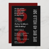 50. Modern Birthday Black Silver White Red Einladung (Vorne/Hinten)