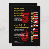 50. Modern Birthday Red Gold Black Grunge Einladung (Vorne/Hinten)