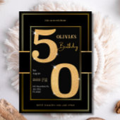 50. Modern Black Gold Typografie Glitzer Geburtsta Einladung