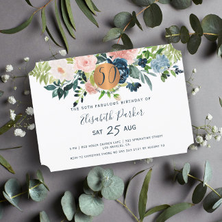 50. Moderne boho Blume Aquarell Geburtstagsparty Einladung