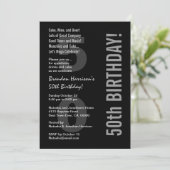 50. Neuer Geburtstag Schwarz-weiß Silver V31 Einladung (Stehend Vorderseite)