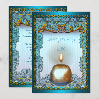 50 noch glühende Birthday Aquamarin Gold Kerzenleu Einladung