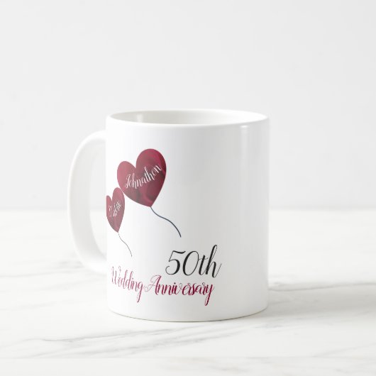 50. (oder irgendein) rubinisches Hochzeitsstipendi Kaffeetasse (Vorderseite Links)