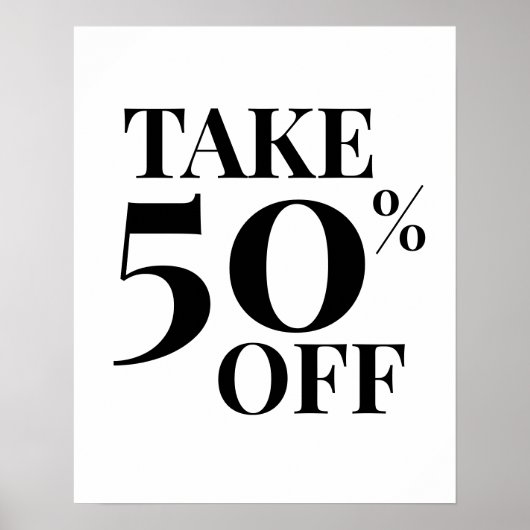 50% Off Sale Sign, Black and White Sale Poster (Vorne)