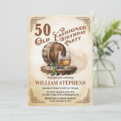 50. Old Fashioned Whiskeyfass-Geburtstagsfeier Einladung (Stehend Vorderseite)