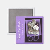50. Party Save the Date Magnet - white anthuriums (Vorderseite/Rückseite)