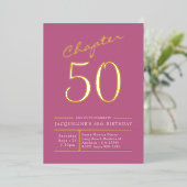 50 Pink 50. Geburtstagsparty Gold Folieneinladung (Stehend vorne)