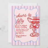 50. Pink farbenfroher Champagner Fünfziges Foto Ge Einladung (Vorderseite)