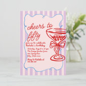 50. Pink farbenfroher Champagner Fünfziges Foto Ge Einladung (Stehend Vorderseite)