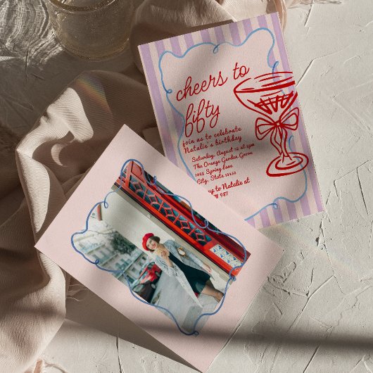 50. Pink farbenfroher Champagner Fünfziges Foto Ge Einladung