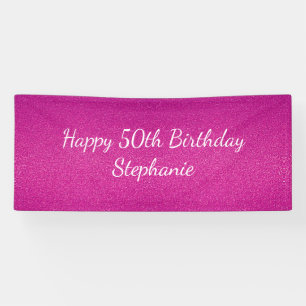 50. Pink Glittery Happy Birthday Party 2024 Banner